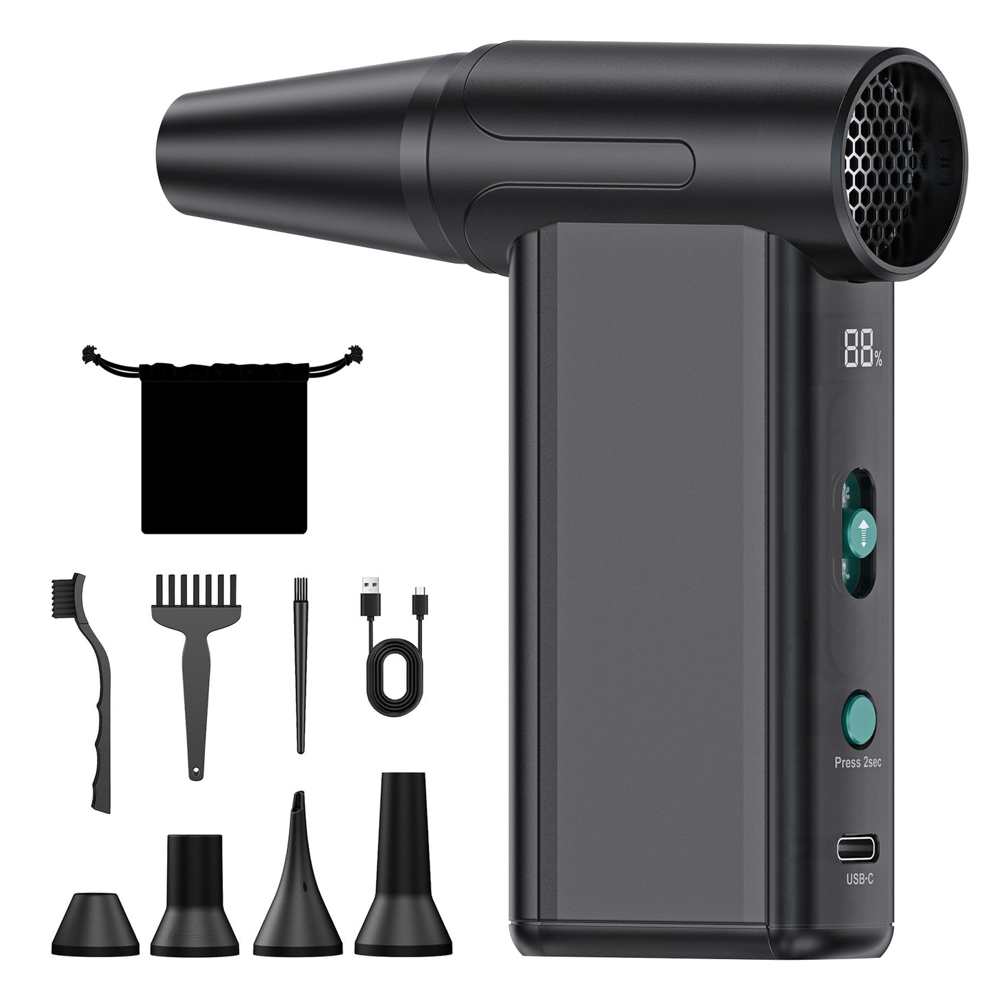 KAMCY Compressed Air Duster, 150000RPM Ultra-Powerful Cordless Electric Air Duster with 6000mAh Rechargeable Battery, 8-Gear Adjustable Air Blower for Keyboard, Computer, Car, Home Cleaning (Ultra)