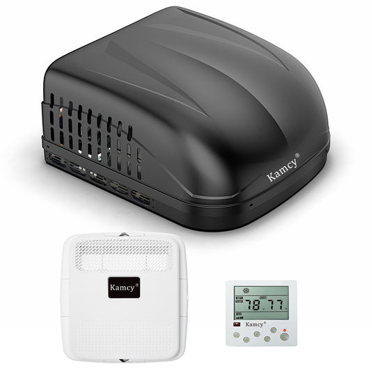 KAMCY RV Air Conditioner 15000 BTU, 2-in-1 Cooling & Heating, 110-120V, Non-Ducted Rooftop AC Unit with Heat Pump, Quiet AC, Easy Install, All-in-One Unit, For Camper, Fifth Wheel, Food Trucks, Black