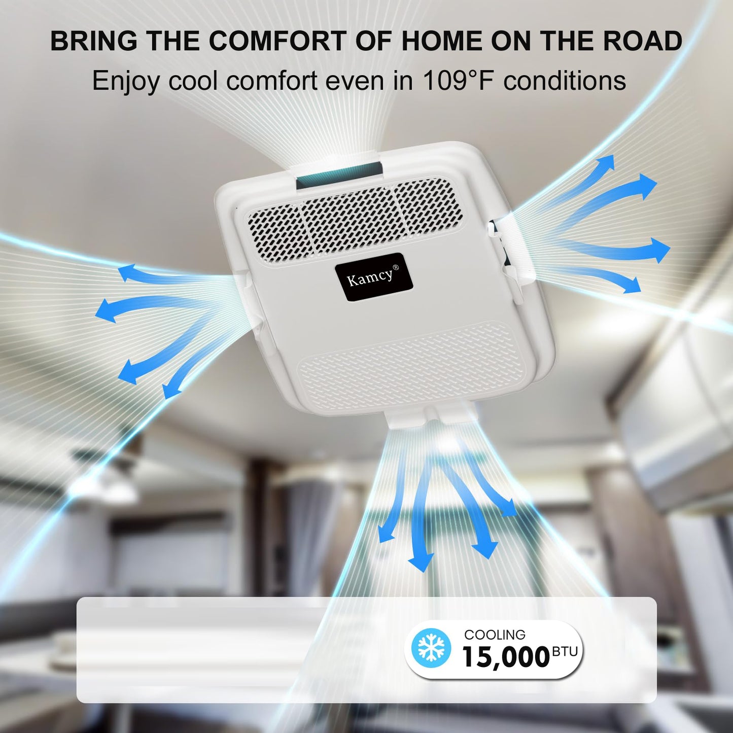 KAMCY 15000 BTU RV Air Conditioner, Non-Ducted RV Rooftop AC Unit, All in One Unit, Easy Install, Quiet AC, 110-120V, Cooling Only, For Camper, Fifth Wheel, Food Trucks, White