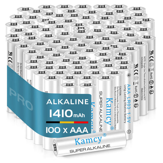 KAMCY AAA Batteries 100 Pack, Triple AAA Batteries 1410mAh for Household and Office Devices, Piles AAA, 1.5V LR03 Alkaline Battery, 10 Years Shelf Life
