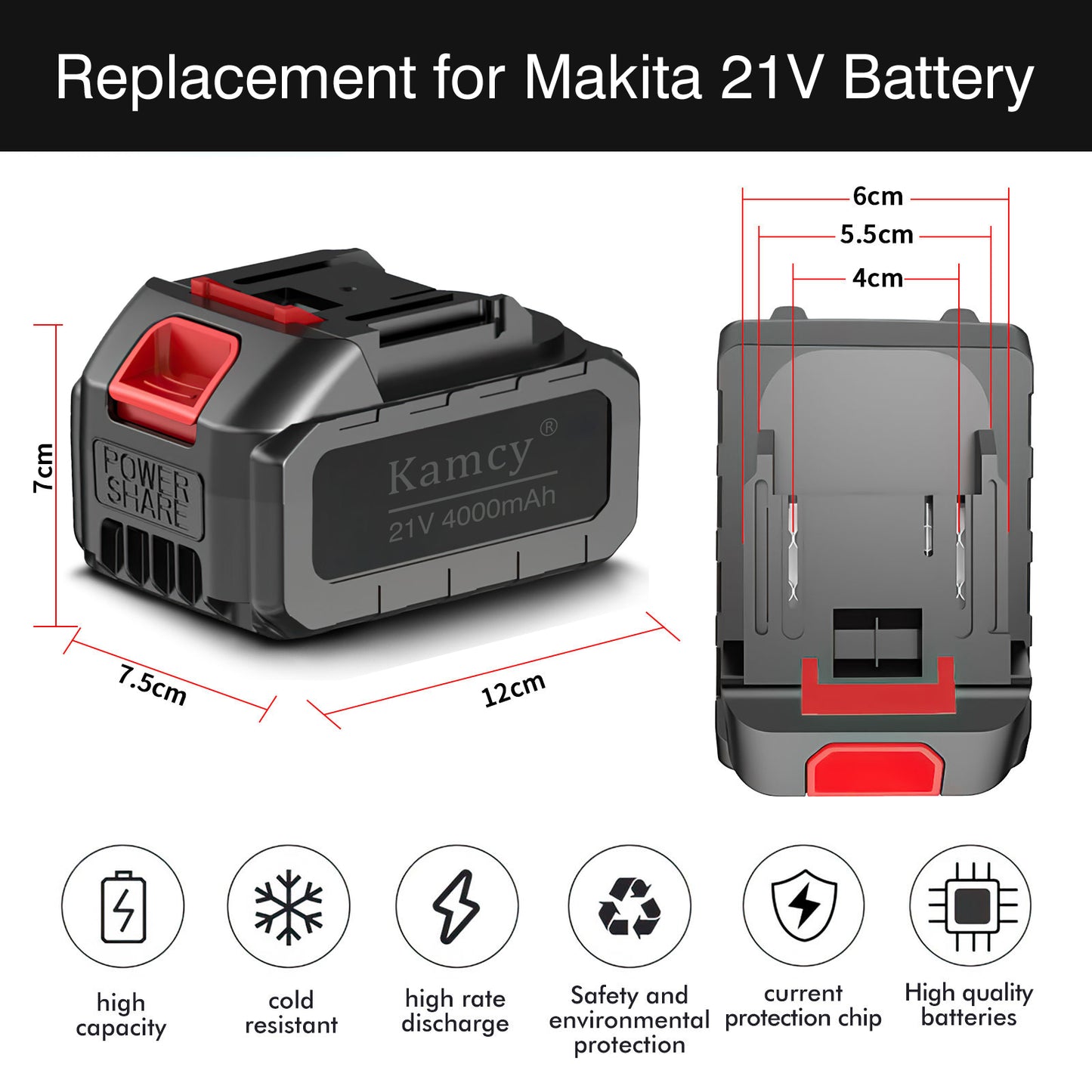 KAMCY 4000mAh Replacement Battery Compatible with Makita 21V Max Battery Power Tools, Cordless Screwdriver, Flashlight, Cutoff Saw and Impact Driver/Drill Combo Kit