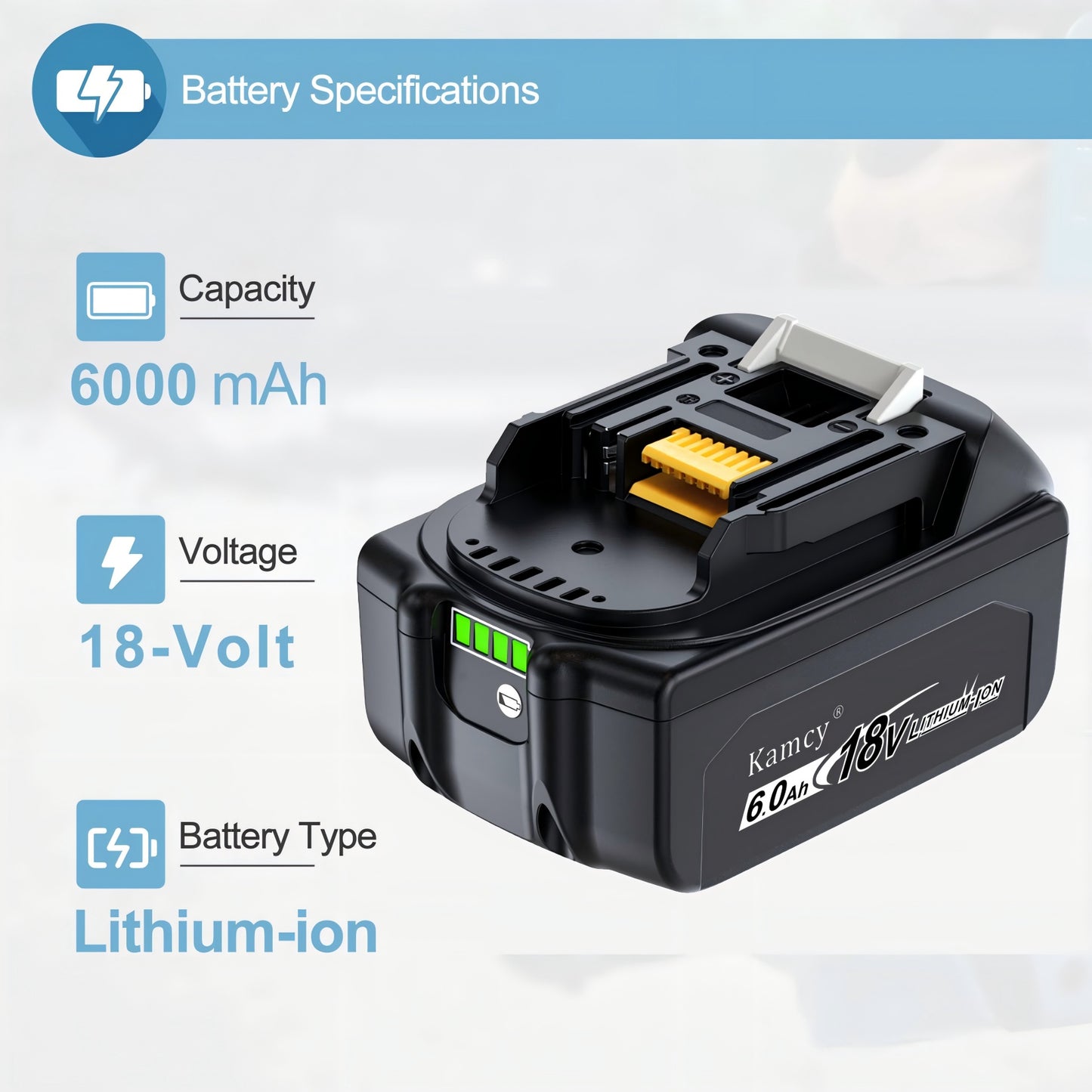 KAMCY 6.0Ah 18V Battery Replacement for Makita 18V Battery BL1860B BL1850B BL1840B BL1830B BL1815B Compatible with Makita 18 Volt Cordless Power Tool and Charger (Home)