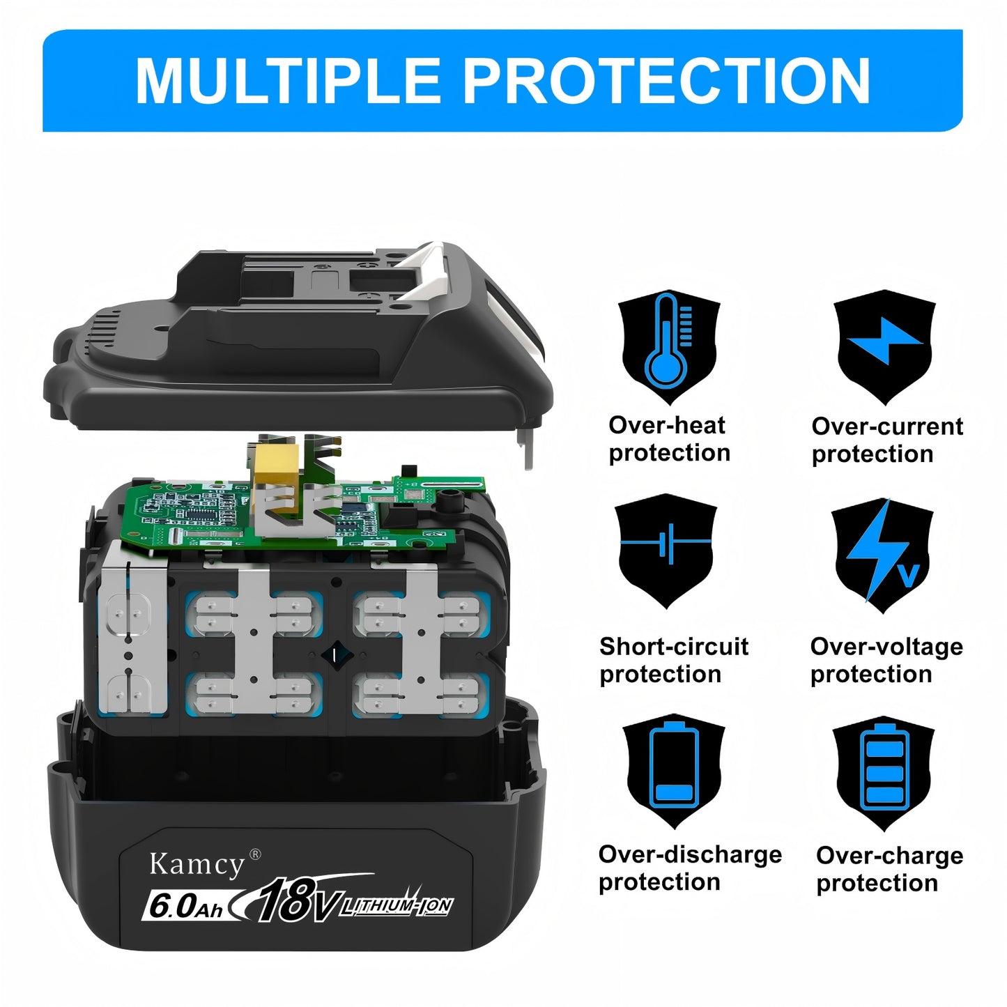 KAMCY 6.0Ah 18V Battery Replacement for Makita 18V Battery BL1860B BL1850B BL1840B BL1830B BL1815B Compatible with Makita 18 Volt Cordless Power Tool and Charger (Home)