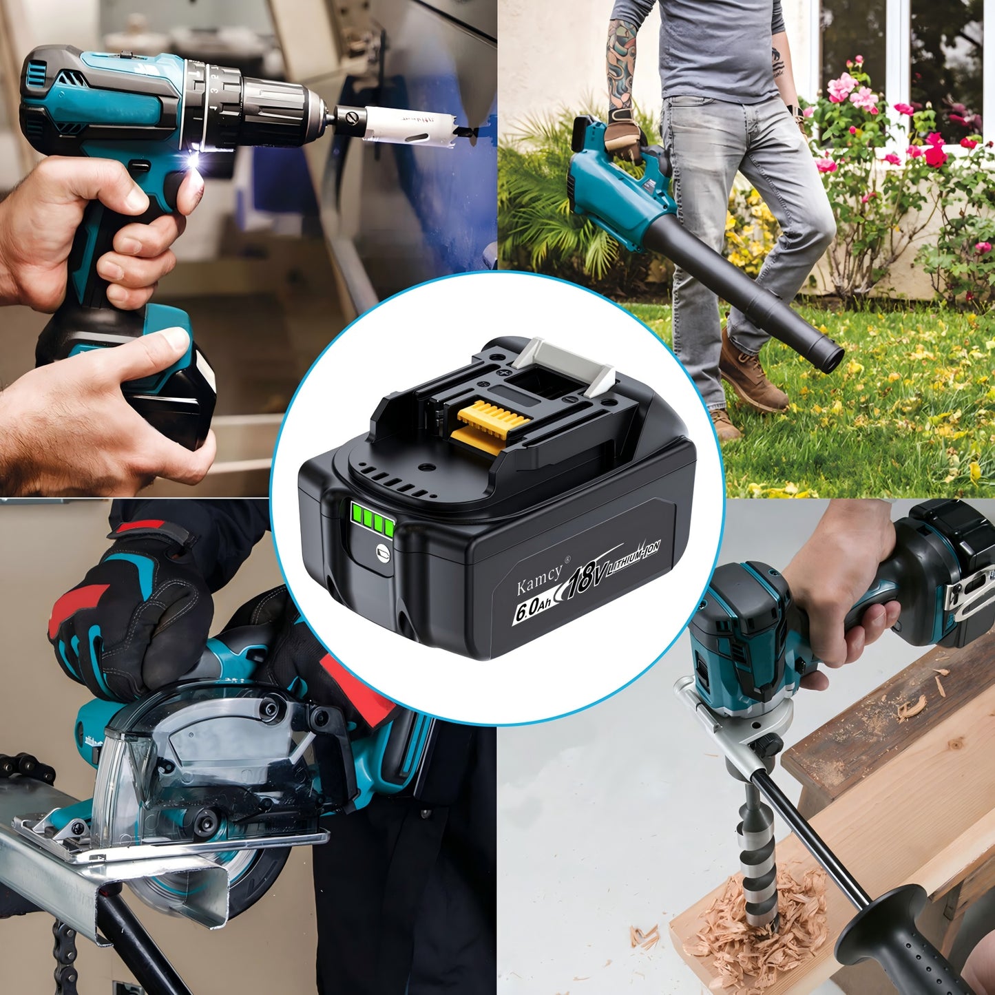 KAMCY 6.0Ah 18V Battery Replacement for Makita 18V Battery BL1860B BL1850B BL1840B BL1830B BL1815B Compatible with Makita 18 Volt Cordless Power Tool and Charger (Home)