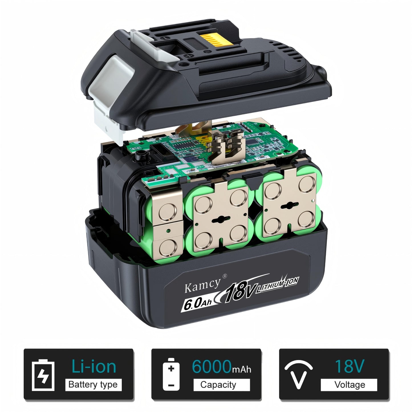 KAMCY 18V 6.0 Ah Lithium-Ion Battery Replacement for Makita 18V Battery Compatible with Makita LXT 18 Volt Batteries BL1860B BL1850B BL1840B BL1830B BL1815B Series Battery and Tools (Education)