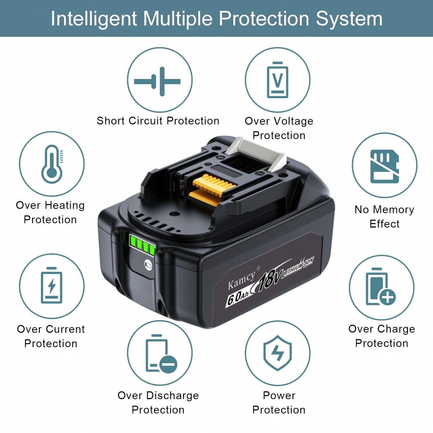 KAMCY 18V 6.0 Ah Lithium-Ion Battery Replacement for Makita 18V Battery Compatible with Makita LXT 18 Volt Batteries BL1860B BL1850B BL1840B BL1830B BL1815B Series Battery and Tools (Education)