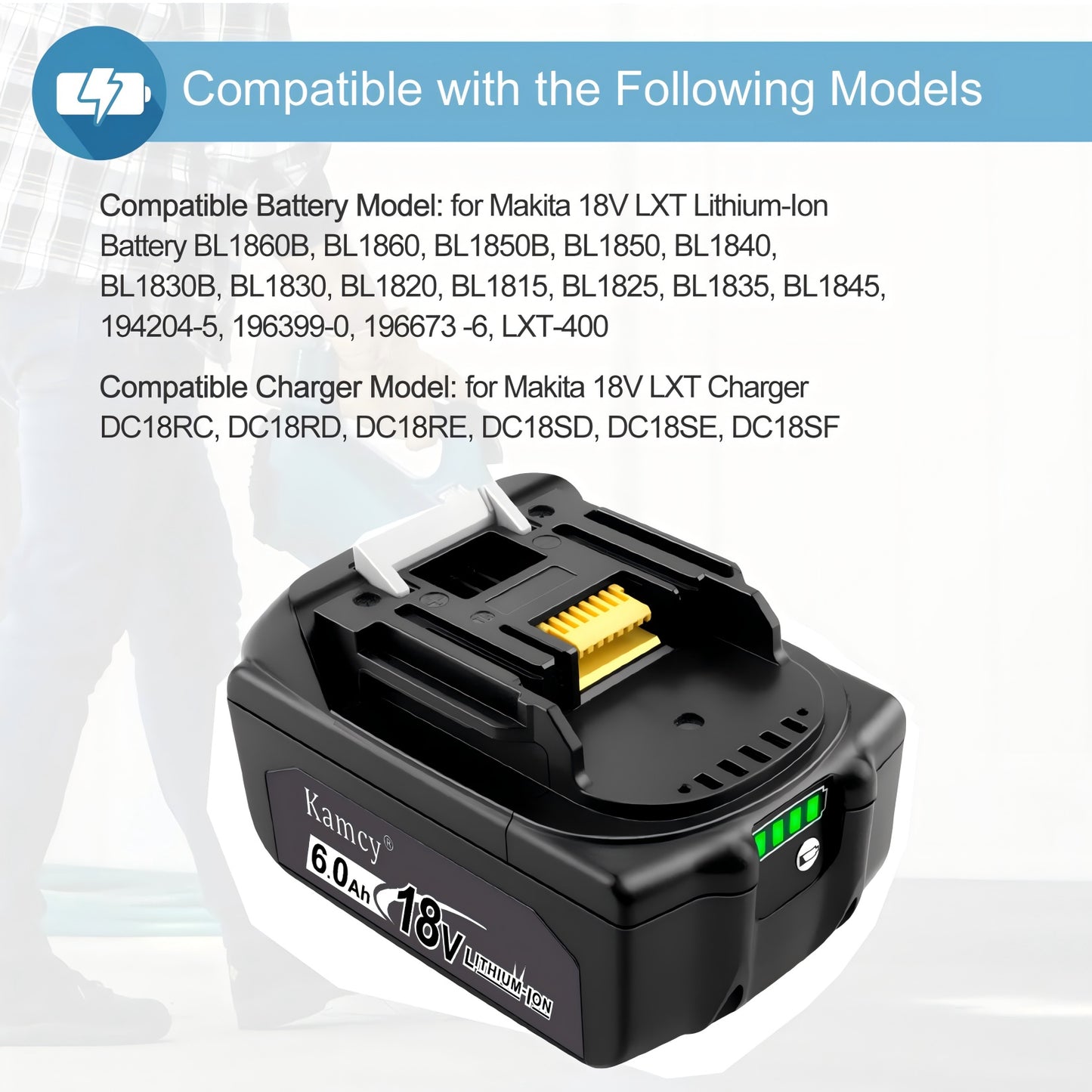 KAMCY 18V 6.0 Ah Lithium-Ion Battery Replacement for Makita 18V Battery Compatible with Makita LXT 18 Volt Batteries BL1860B BL1850B BL1840B BL1830B BL1815B Series Battery and Tools (Education)