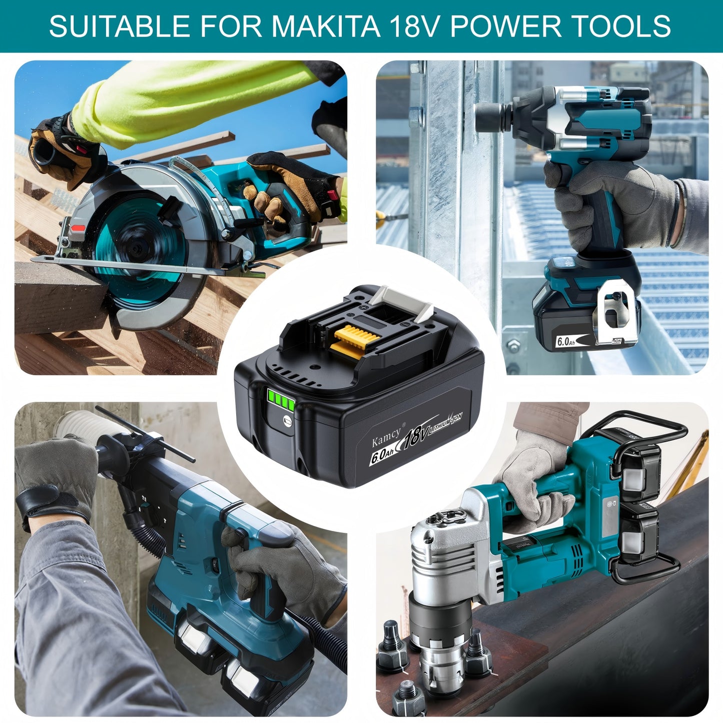KAMCY 18V 6.0 Ah Lithium-Ion Battery Replacement for Makita 18V Battery Compatible with Makita LXT 18 Volt Batteries BL1860B BL1850B BL1840B BL1830B BL1815B Series Battery and Tools (Education)