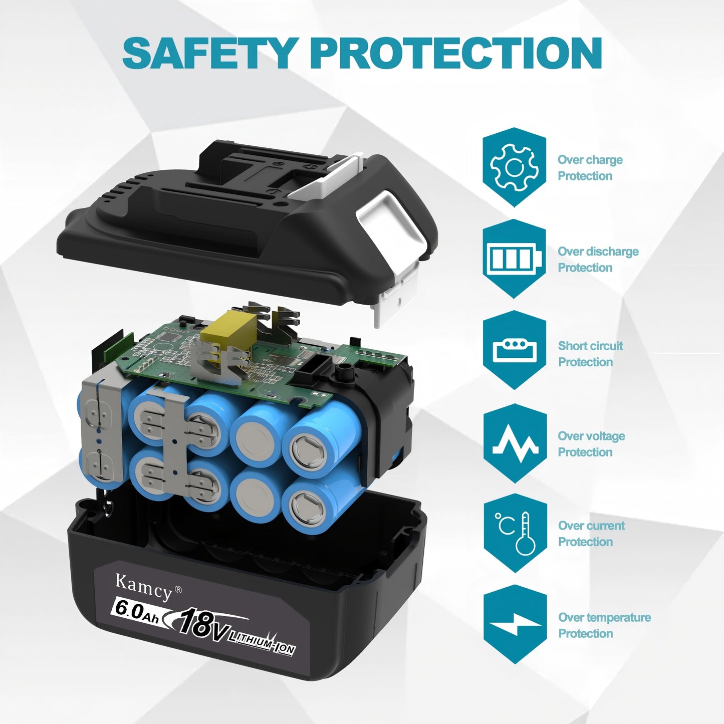 KAMCY 6.0Ah 18-Volt Replace for Makita 18V Battery BL1860B, Replacement Batteries Compatible with Makita BL1860 1850B 1840B 1830B BL1820, Fit with Original makita 18V Battery Chargers (Ultimate)