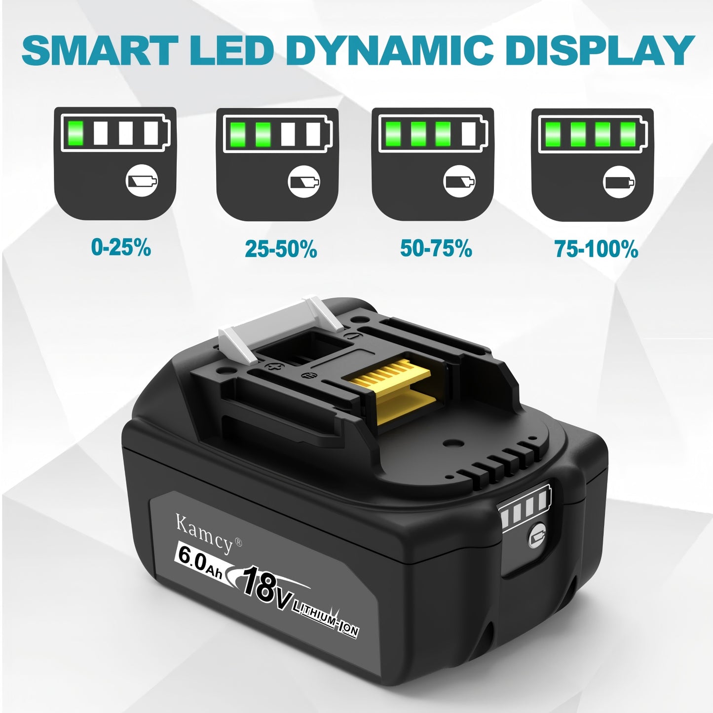 KAMCY 6.0Ah Lithium-ion Replacement Batteries Compatible with Makita 18V Battery BL1860B BL1850B BL1840B BL1830B BL1820B BL1815B LXT400 with LED Indicator Cordless Power Tools, Blue (Enterprise)