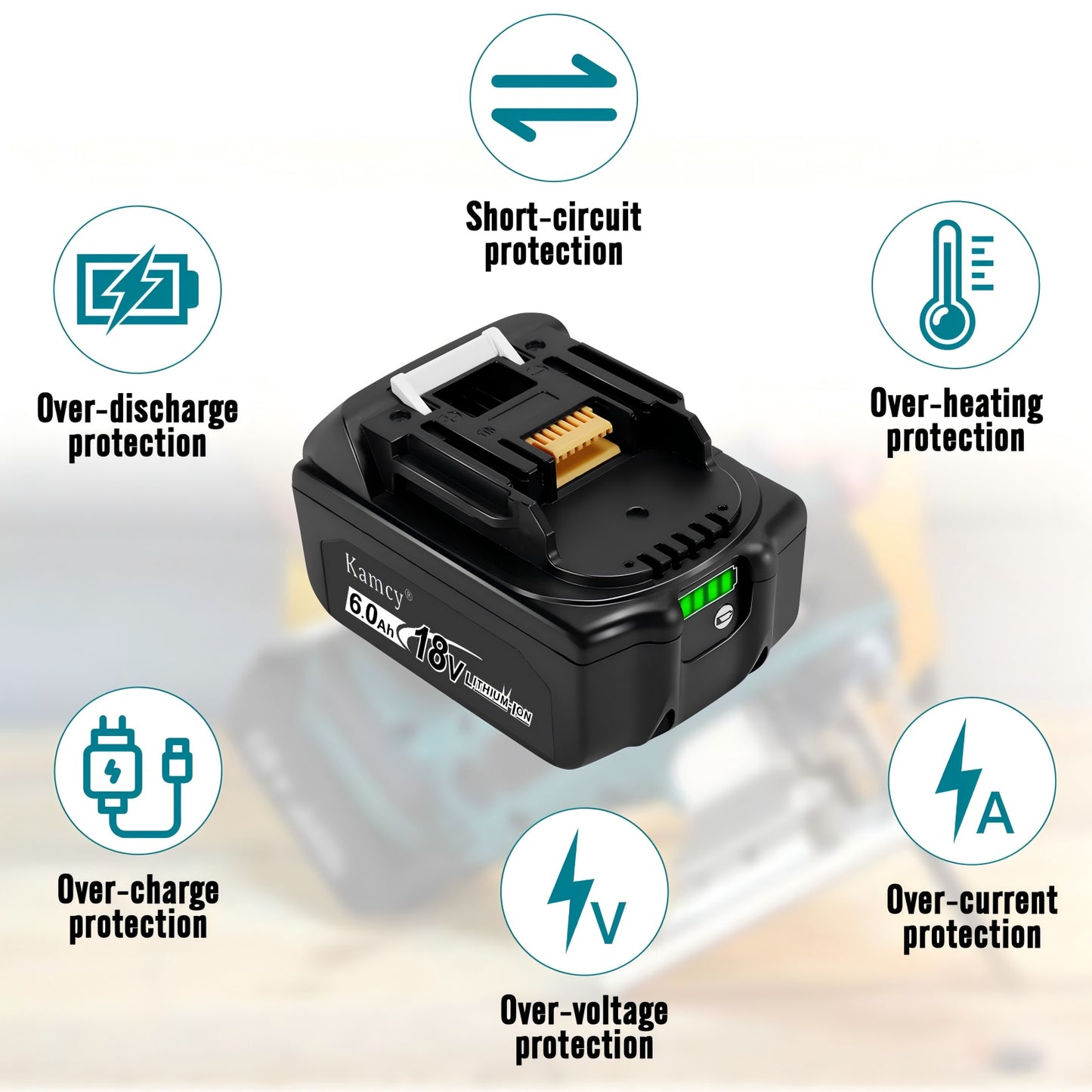KAMCY 6.0Ah Lithium-ion Replacement Batteries Compatible with Makita 18V Battery BL1860B BL1850B BL1840B BL1830B BL1820B BL1815B LXT400 with LED Indicator Cordless Power Tools, Blue (Enterprise)