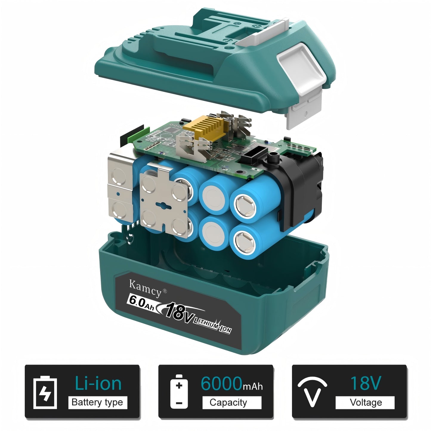 KAMCY 6.0Ah Battery for Makita 18V Battery – Compatible Replacement for 18V Makita Batteries BL1860B BL1850B BL1840B BL1830B BL1820B BL1815B LXT400, Black (Enterprise Series)