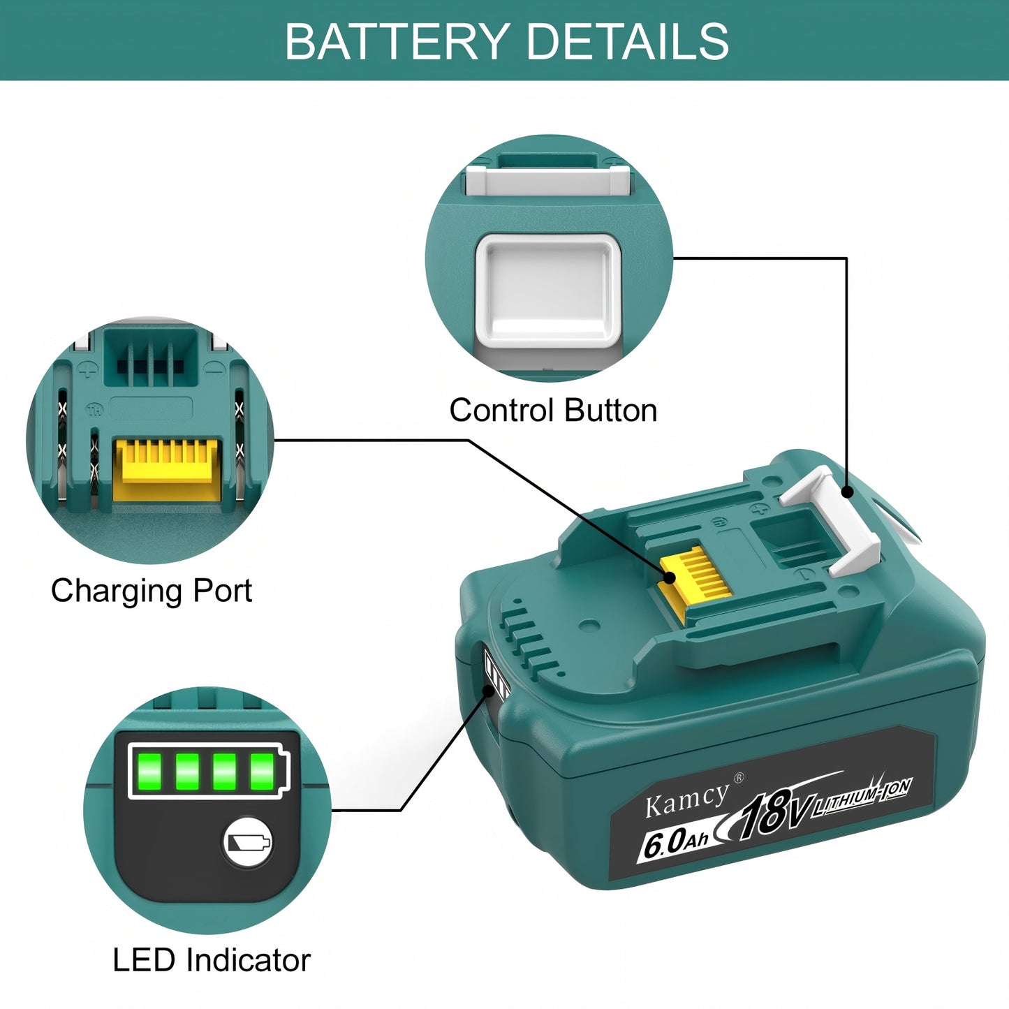 KAMCY 6.0Ah Battery for Makita 18V Battery – Compatible Replacement for 18V Makita Batteries BL1860B BL1850B BL1840B BL1830B BL1820B BL1815B LXT400, Black (Enterprise Series)