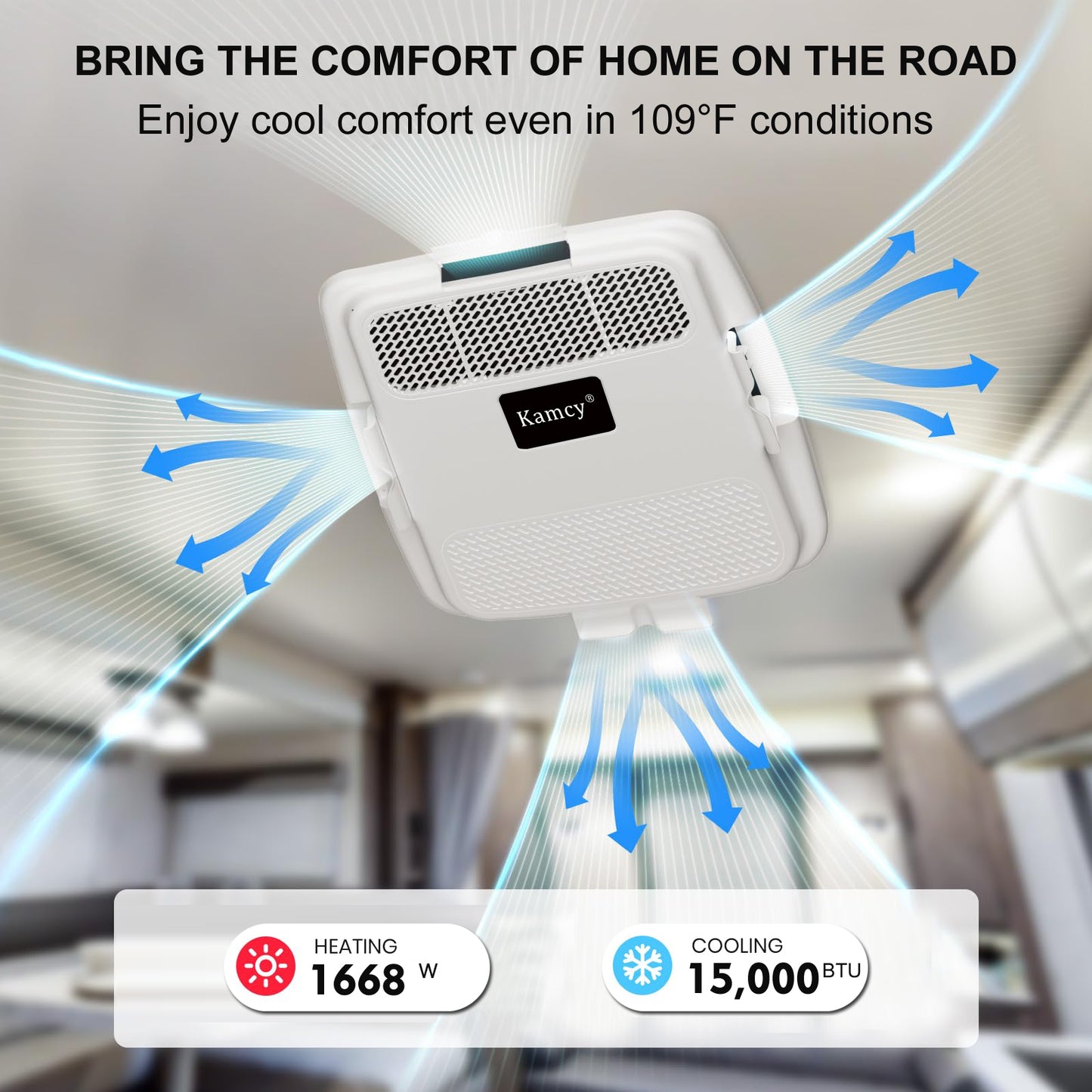 KAMCY RV Air Conditioner 15000 BTU, 2-in-1 Cooling & Heating, 110-120V, Non-Ducted Rooftop AC Unit with Heat Pump, Quiet AC, Easy Install, All-in-One Unit, For Camper, Fifth Wheel, Food Trucks, Black