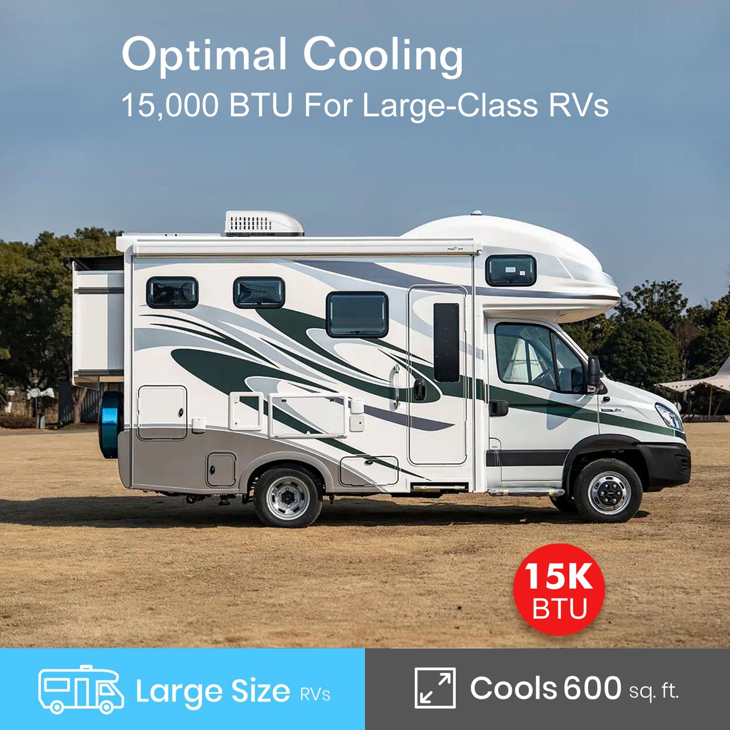 KAMCY 15000 BTU RV Air Conditioner, Non-Ducted RV Rooftop AC Unit, All in One Unit, Easy Install, Quiet AC, 110-120V, Cooling Only, For Camper, Fifth Wheel, Food Trucks, White
