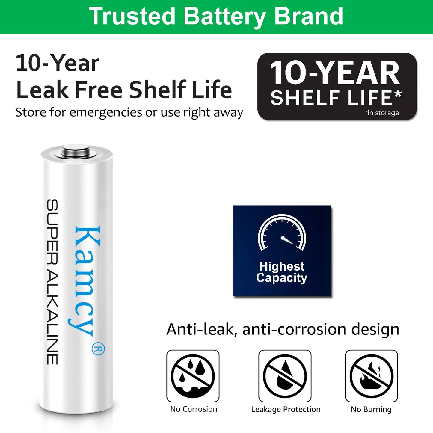 KAMCY AAA Batteries 100 Pack, Triple AAA Batteries 1410mAh for Household and Office Devices, Piles AAA, 1.5V LR03 Alkaline Battery, 10 Years Shelf Life