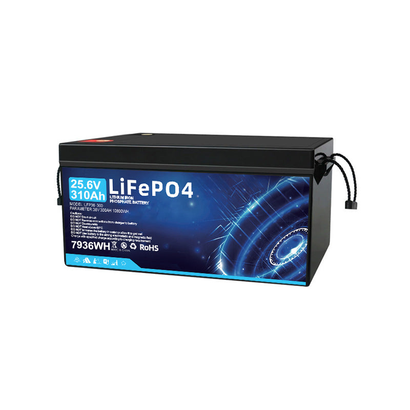25.6V 310Ah LiFePO4 Battery, 7936Wh Deep Cycle Lithium Battery with Bluetooth Monitor, Low-Temp Protection, IP65 Waterproof, Customizable Size for Trolling Motor, RV, Home Energy Storage