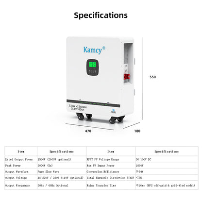 2.56kWh Home All-In-One Energy Storage System 2560Wh Solar Storage Inverter Off-Grid Emergency Power