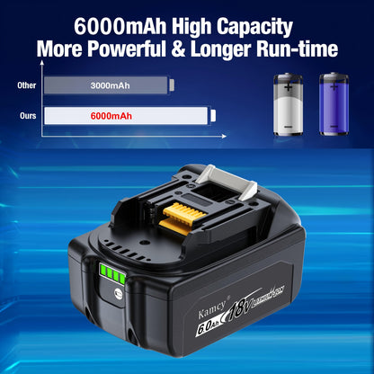 KAMCY 6.0Ah 18V Battery Replacement for Makita 18V Battery BL1860B BL1850B BL1840B BL1830B BL1815B Compatible with Makita 18 Volt Cordless Power Tool and Charger (Home)