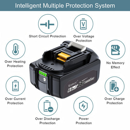 KAMCY 18V 6.0 Ah Lithium-Ion Battery Replacement for Makita 18V Battery Compatible with Makita LXT 18 Volt Batteries BL1860B BL1850B BL1840B BL1830B BL1815B Series Battery and Tools (Education)