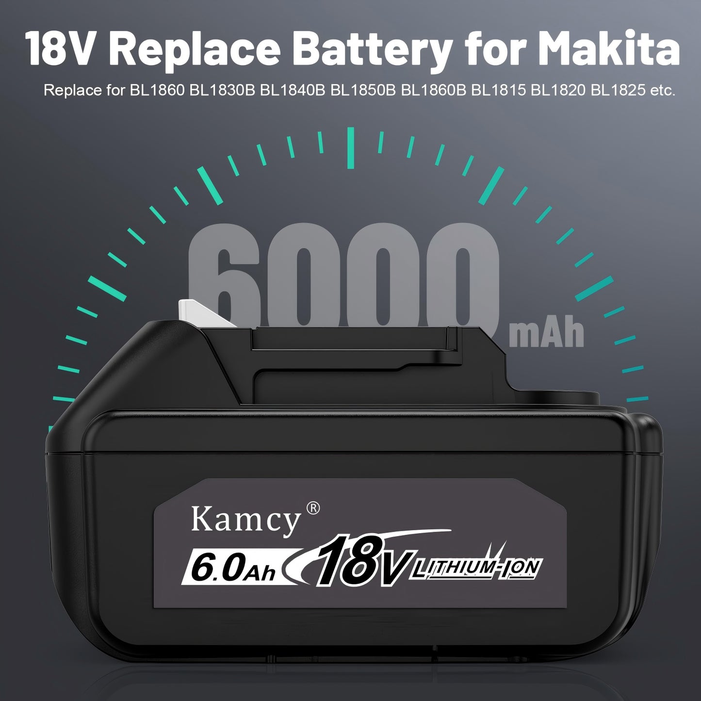 KAMCY 6.0Ah 18-Volt Replace for Makita 18V Battery BL1860B, Replacement Batteries Compatible with Makita BL1860 1850B 1840B 1830B BL1820, Fit with Original makita 18V Battery Chargers (Ultimate)