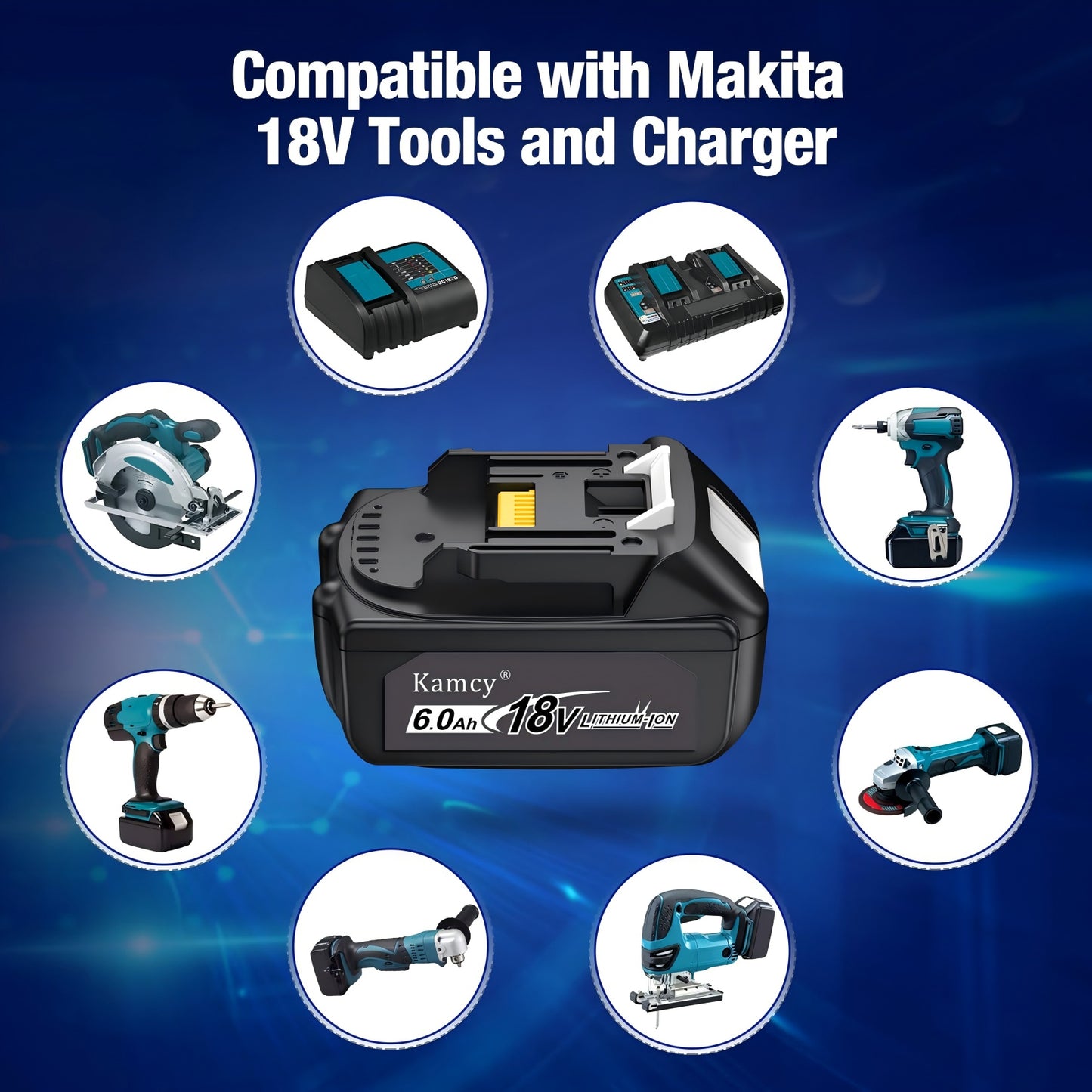 KAMCY 6.0Ah 18-Volt Replace for Makita 18V Battery BL1860B, Replacement Batteries Compatible with Makita BL1860 1850B 1840B 1830B BL1820, Fit with Original makita 18V Battery Chargers (Ultimate)