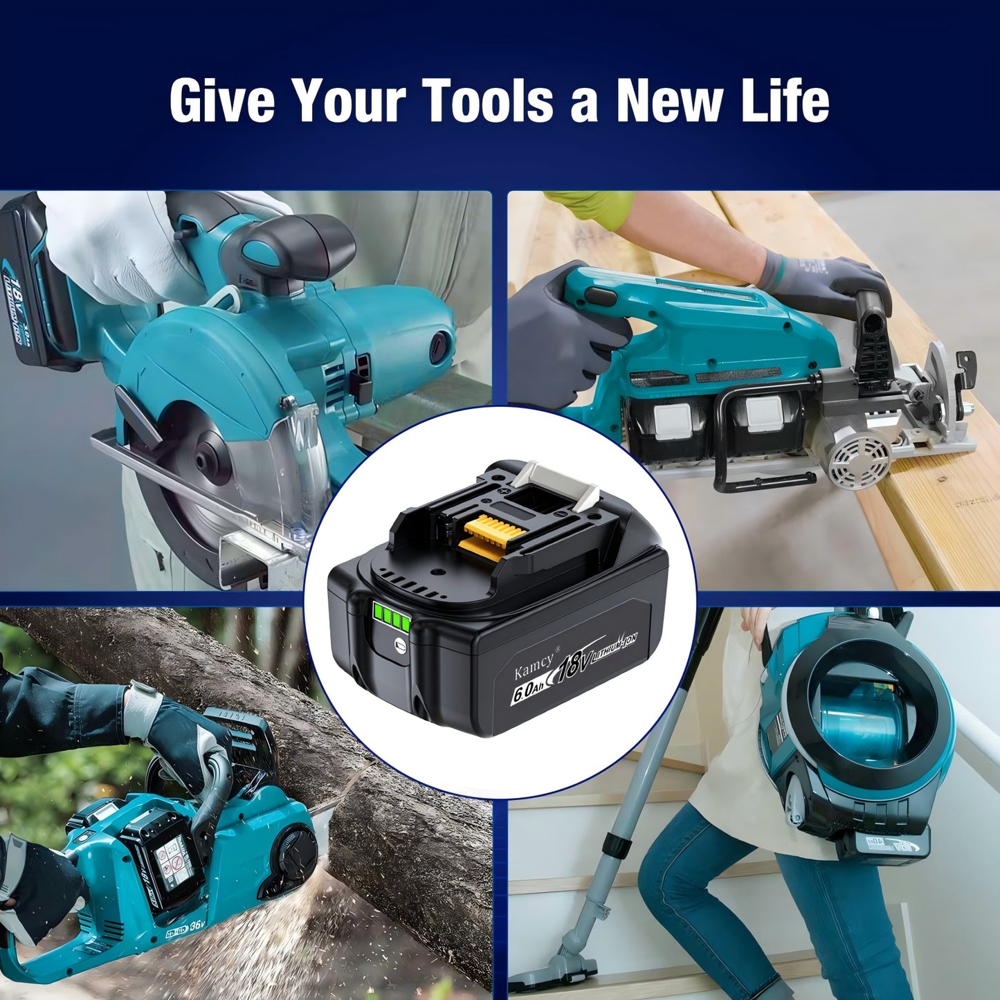KAMCY 6.0Ah 18-Volt Replace for Makita 18V Battery BL1860B, Replacement Batteries Compatible with Makita BL1860 1850B 1840B 1830B BL1820, Fit with Original makita 18V Battery Chargers (Ultimate)