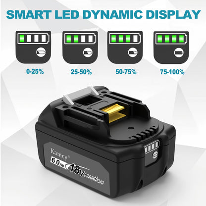 KAMCY 6.0Ah Lithium-ion Replacement Batteries Compatible with Makita 18V Battery BL1860B BL1850B BL1840B BL1830B BL1820B BL1815B LXT400 with LED Indicator Cordless Power Tools, Blue (Enterprise)