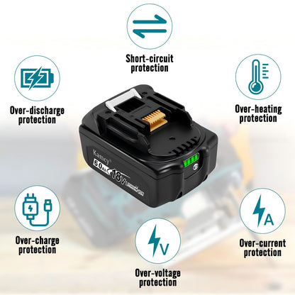 KAMCY 6.0Ah Lithium-ion Replacement Batteries Compatible with Makita 18V Battery BL1860B BL1850B BL1840B BL1830B BL1820B BL1815B LXT400 with LED Indicator Cordless Power Tools, Blue (Enterprise)